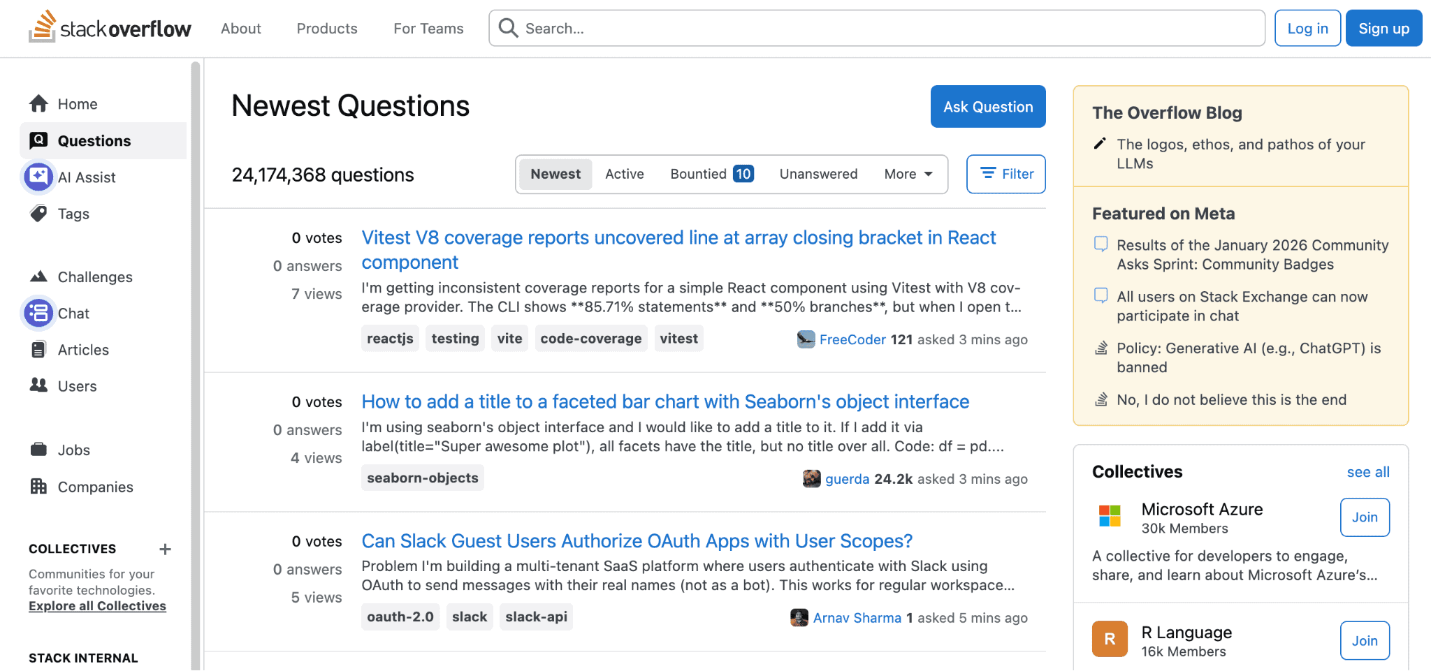 Home page di Stack Overflow
