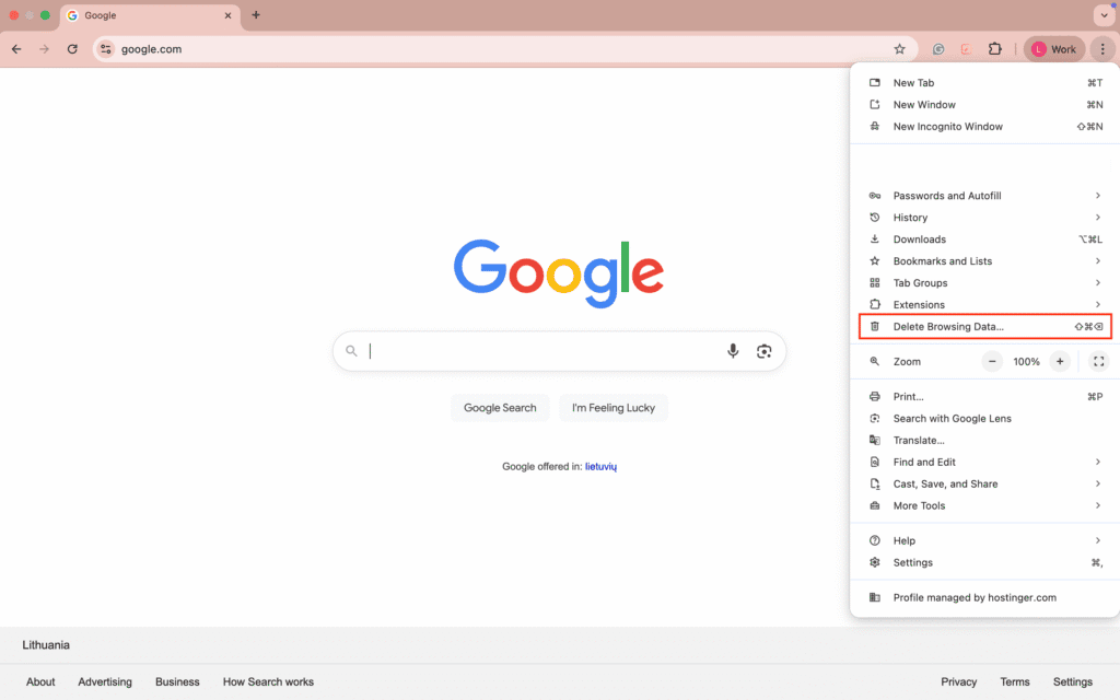 Elimina i dati di navigazione evidenziati nelle impostazioni del browser espanse