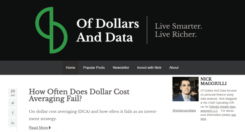 La homepage del sito web Of Dollars And Data.