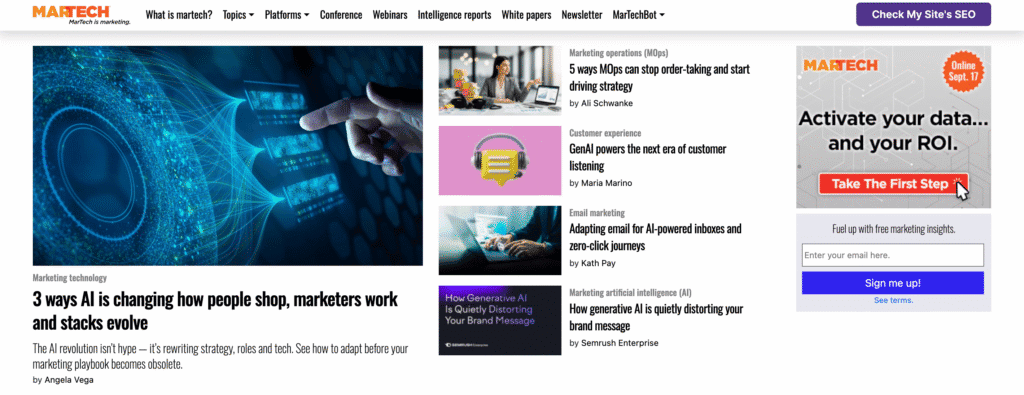 La homepage del sito web MarTech