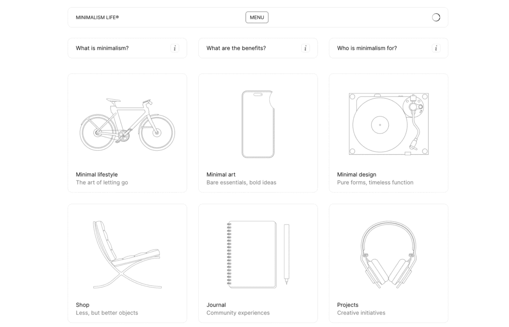 La homepage del blog Minimalism Life
