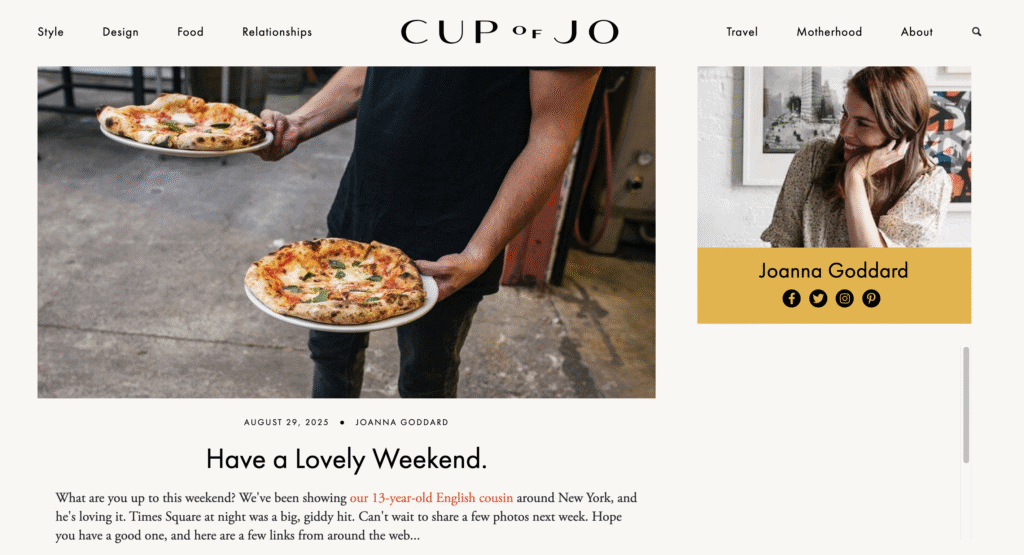 La homepage del blog Cup of Jo