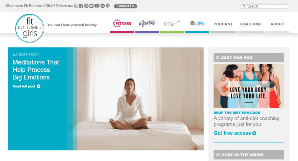 La homepage del sito web Fit Bottomed Girls.