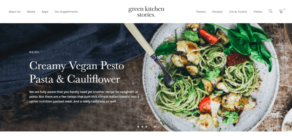 La homepage del sito web Green Kitchen Stories