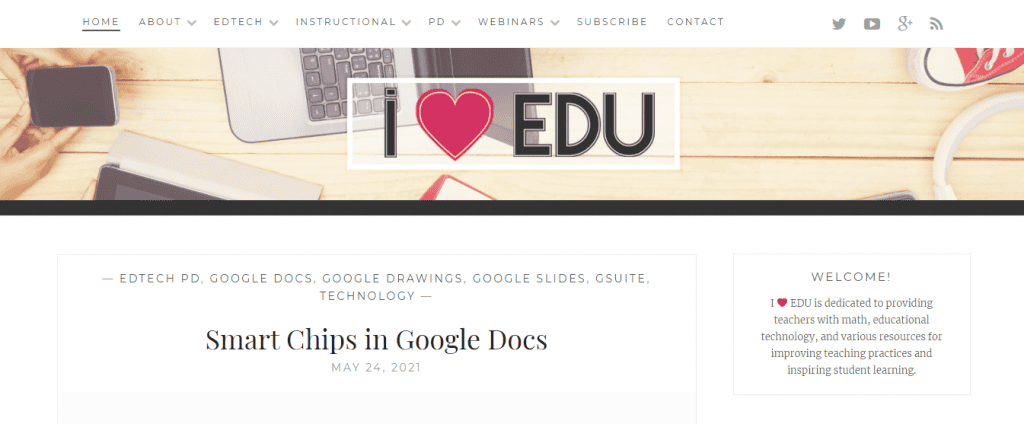 La homepage del sito web I Heart EDU.