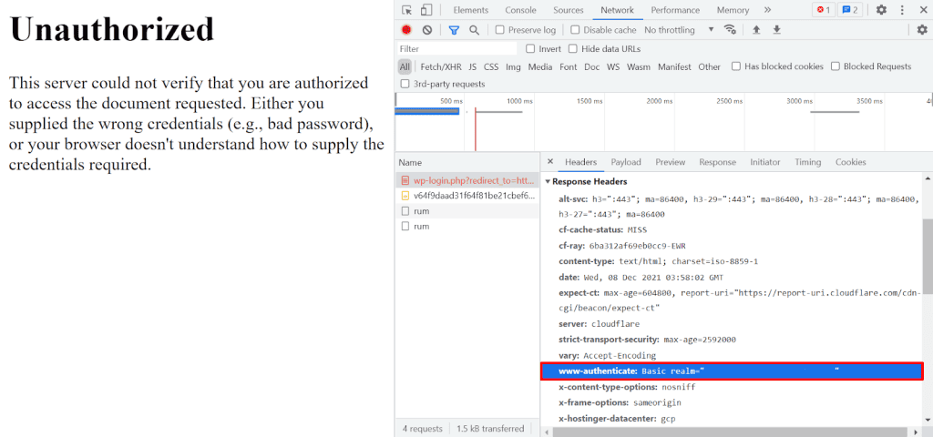 Voce WWW-authenticate evidenziata