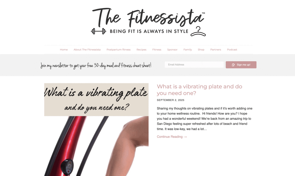 La homepage del blog Fitnessista