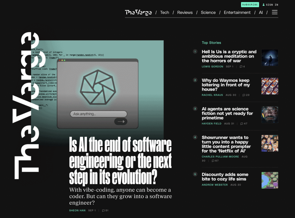 La homepage del blog The Verge