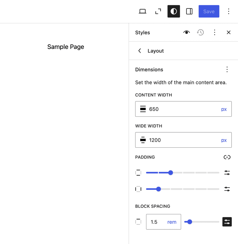 Impostazioni del layout nell&rsquo;editor del sito di WordPress