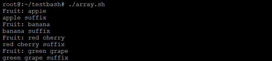 L’output di un ciclo for di Bash con un array e due operazioni