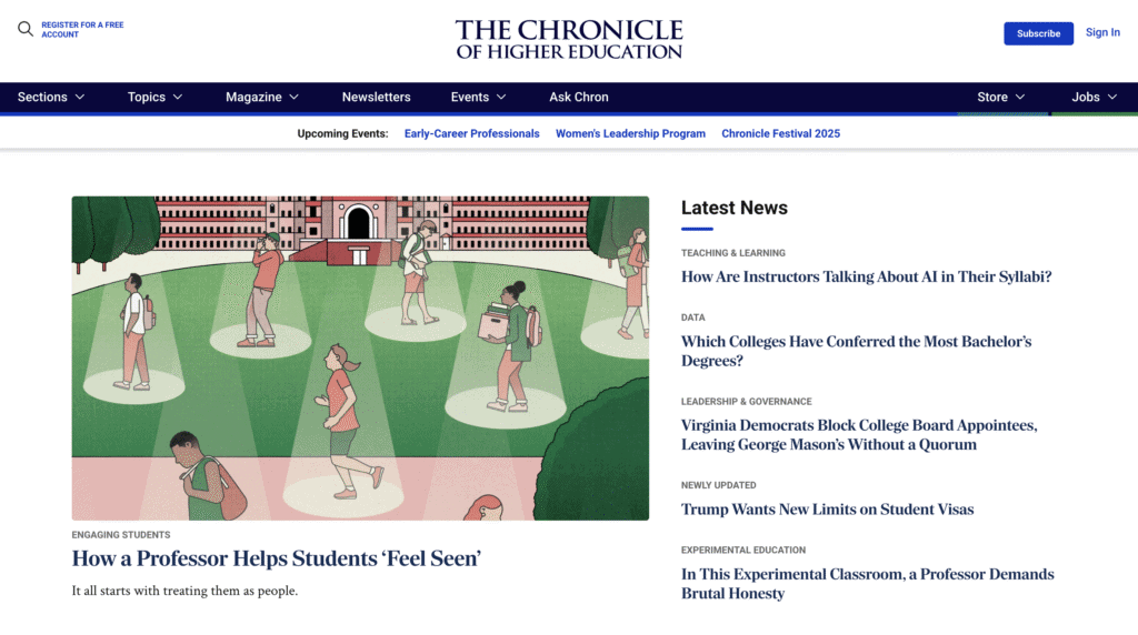 La home page del blog di The Chronicle of Higher Education