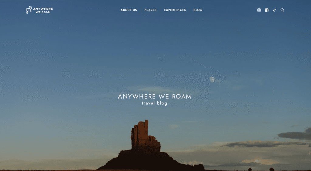 La home page del blog Anywhere We Roam