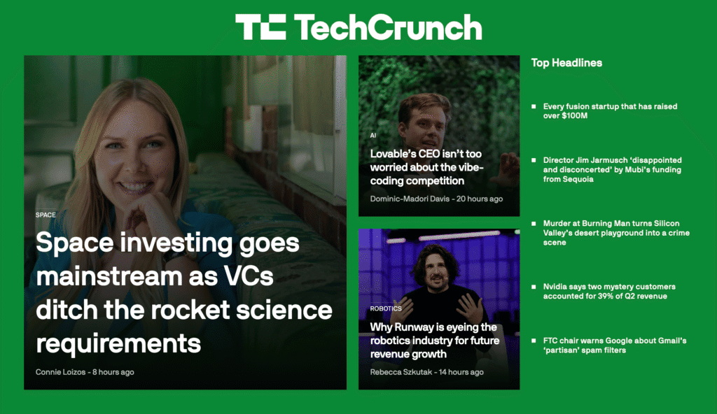 Homepage del blog di TechCrunch