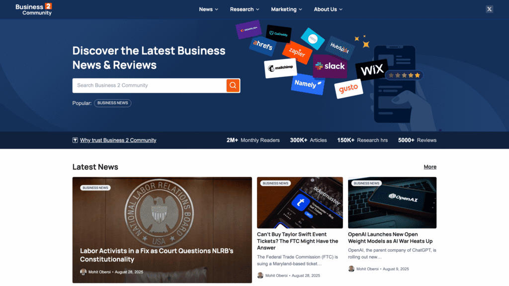 Homepage del blog di Business2Community