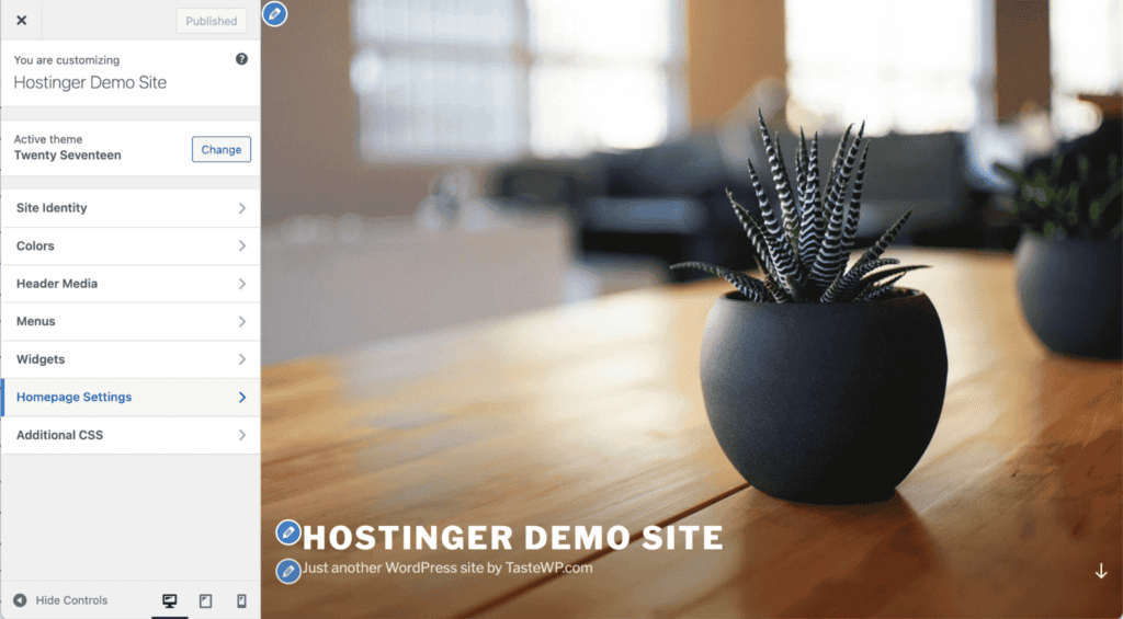 Pannello Impostazioni della homepage nel Personalizzatore di WordPress