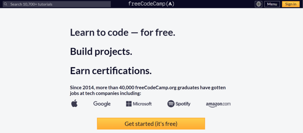 freeCodeCampのホームページ