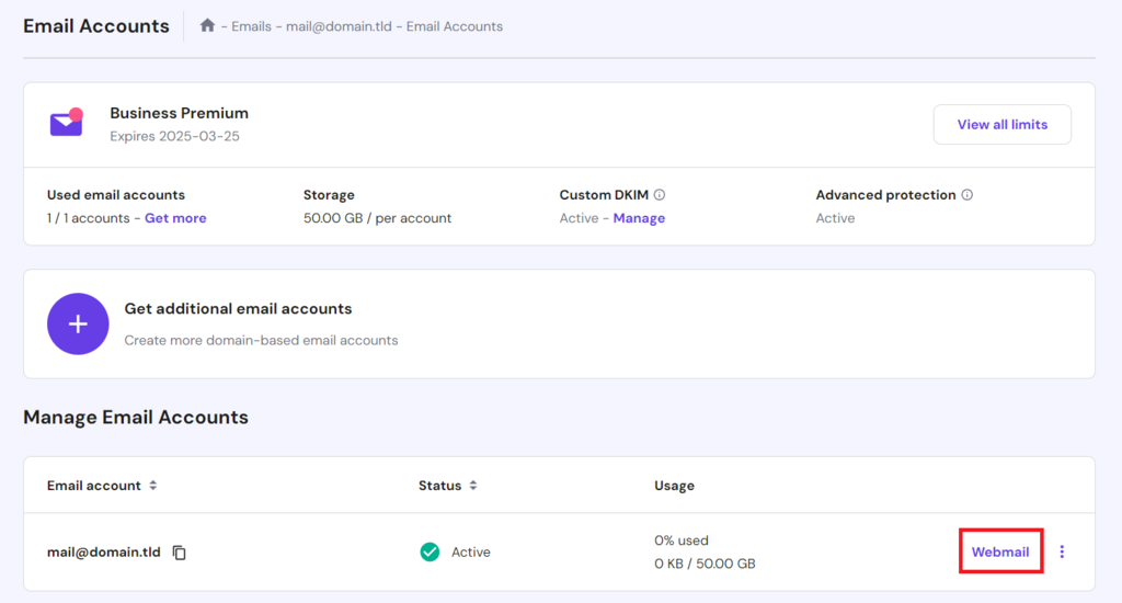 hPanelからHostinger Webmailにアクセスする方法