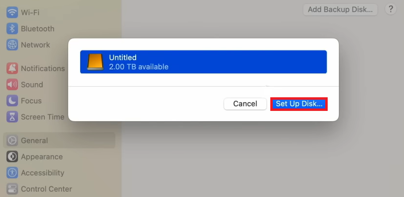 MacのTime Machineで外部ドライブを選択している画面