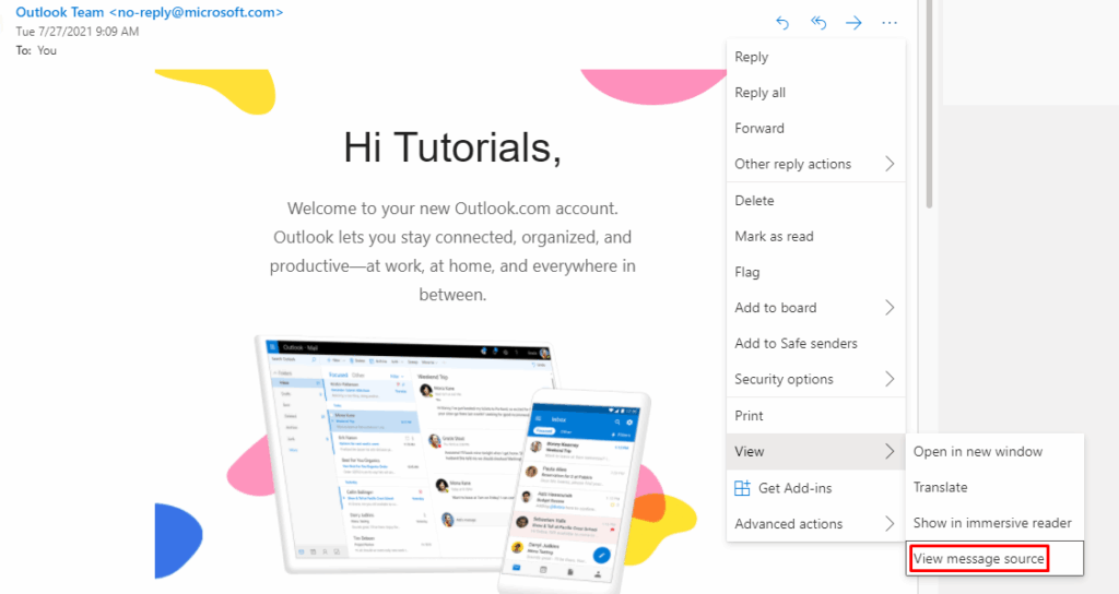 Outlookで「メッセージのソースを表示」する方法