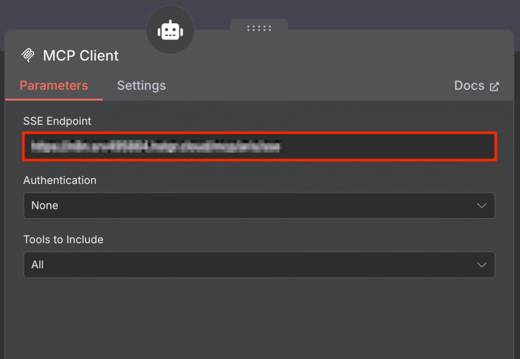 MCP Clientノードのエンドポイント設定画面
