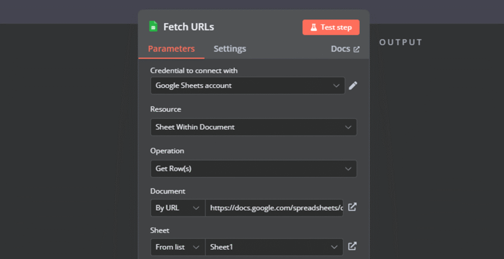 Fetch URLノードで全項目が正しく設定されている画面