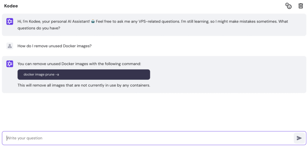 未使用のDockerイメージ削除についてKodeeに質問する