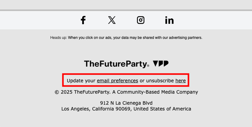 TheFuturePartyのメールにある配信設定リンク