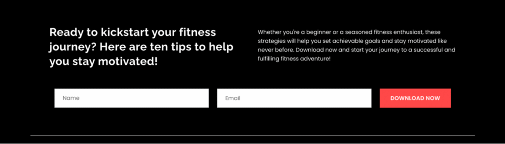Advantage Fitness Trainingのサイトのニュースレター登録フォーム