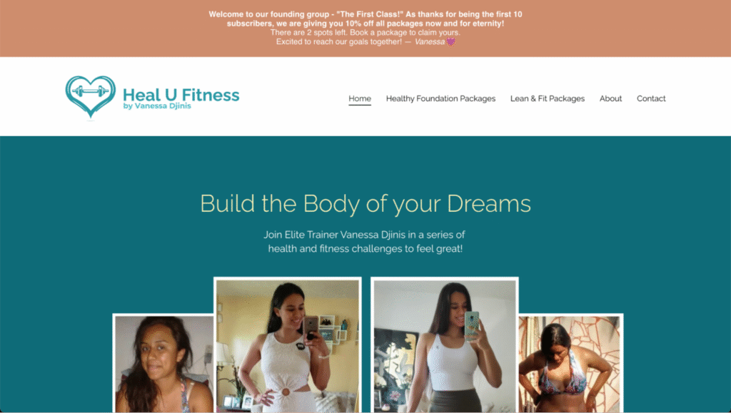 Heal U Fitnessのランディングページ