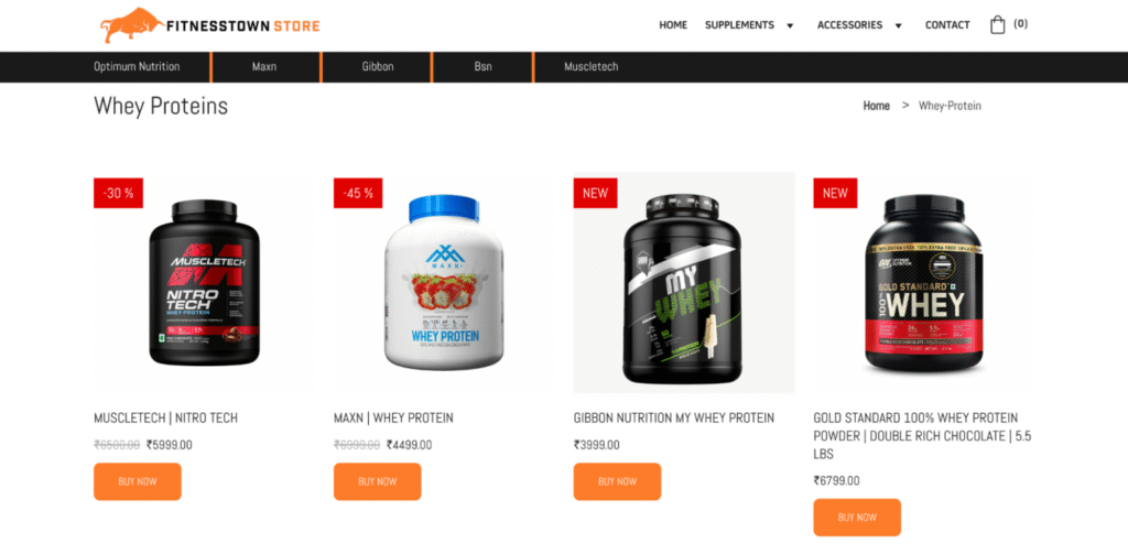 Fitnesstown Storeのホエイプロテインのカテゴリー