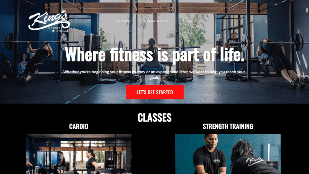 Kings Barbell Fitnessのランディングページ