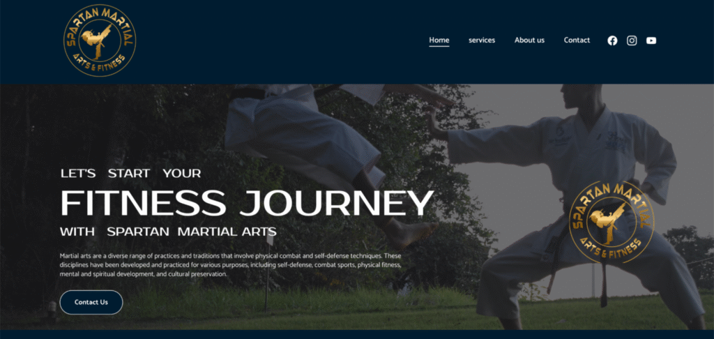 Spartan Martial Arts and Fitnessのランディングページ
