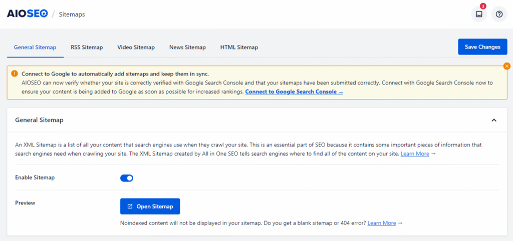 AIOSEOのXMLサイトマップ設定画面