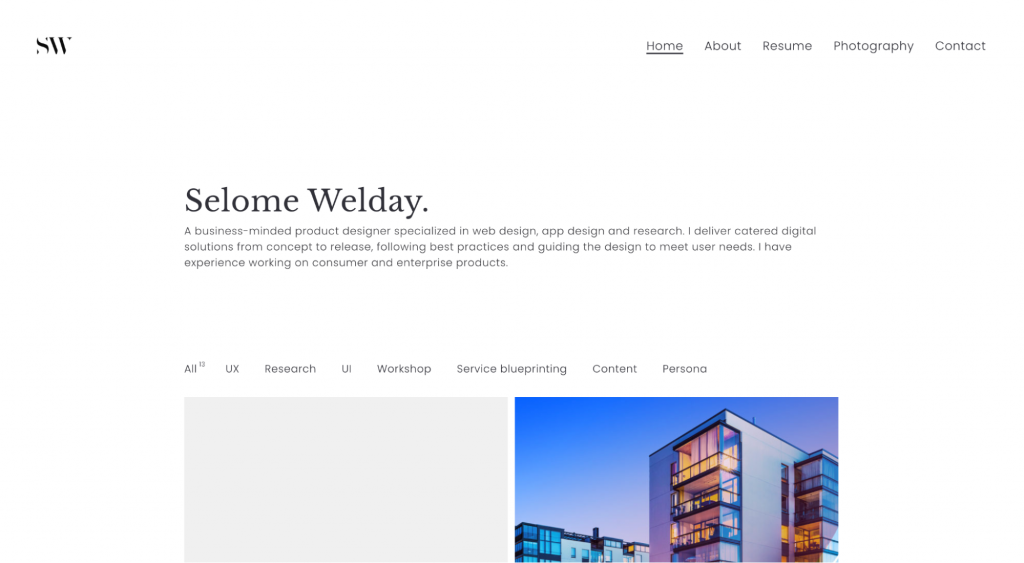 Selome WeldayのWebサイト