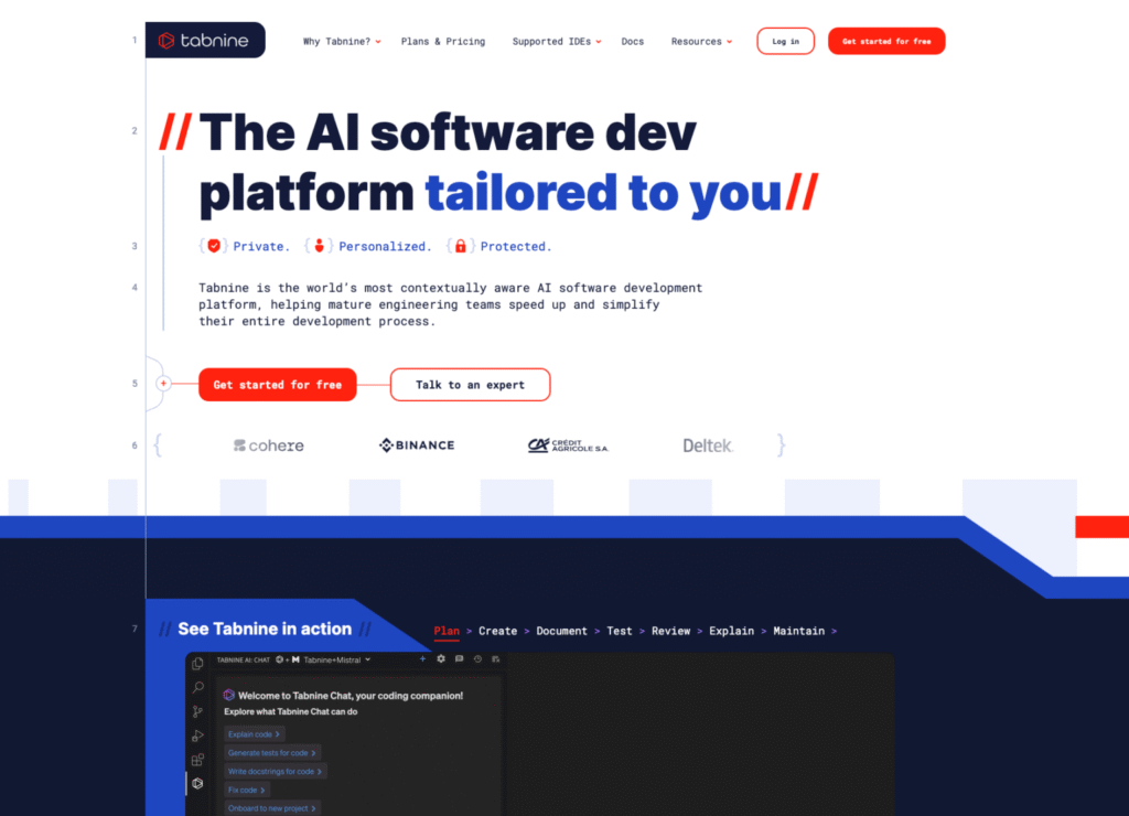 Tabnineのランディングページ