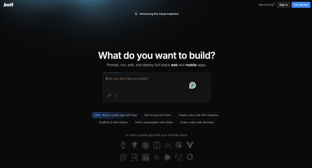 Bolt.newのランディングページ