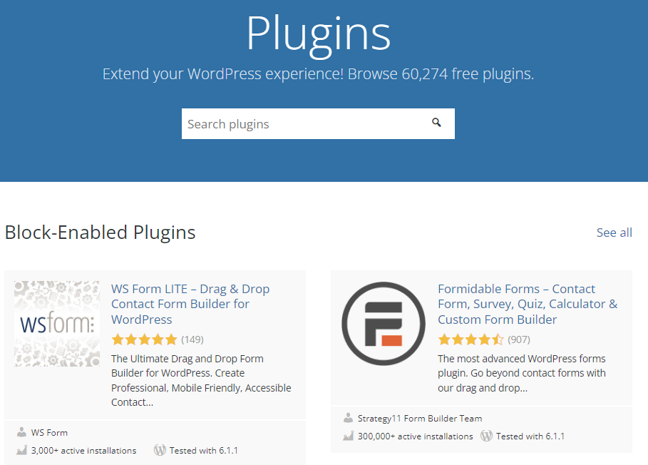 wordpress.org의 플러그인 페이지
