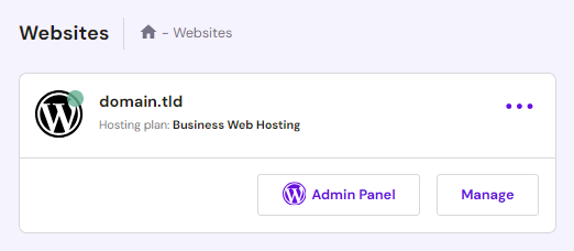 hPanel에서 새 워드프레스 웹사이트의 관리자 대시보드에 접근