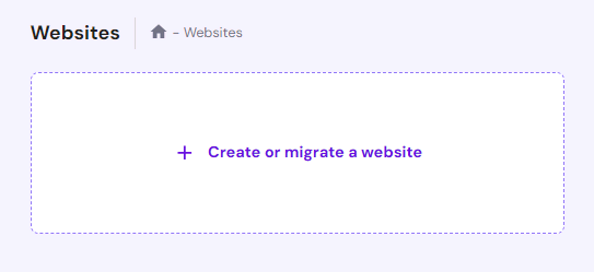 hPanel에서 새 웹사이트를 만들기 옵션