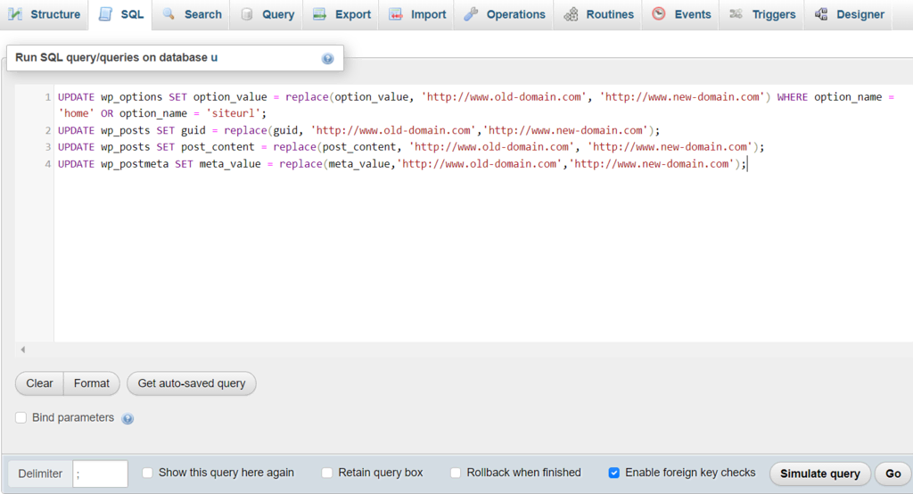phpMyAdmin의 SQL 쿼리 메뉴