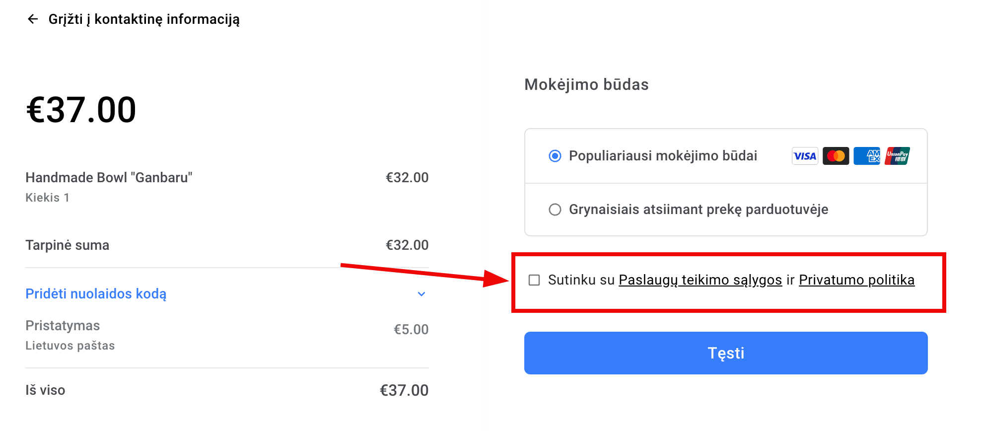 Laukelis, skirtas patvirtinti sutikimą su paslaugų teikimo politika