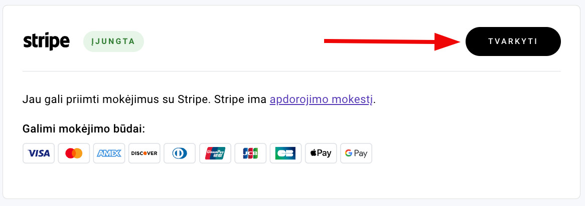 Stripe nustatymai Hostinger svetainių kūrimo įrankyje