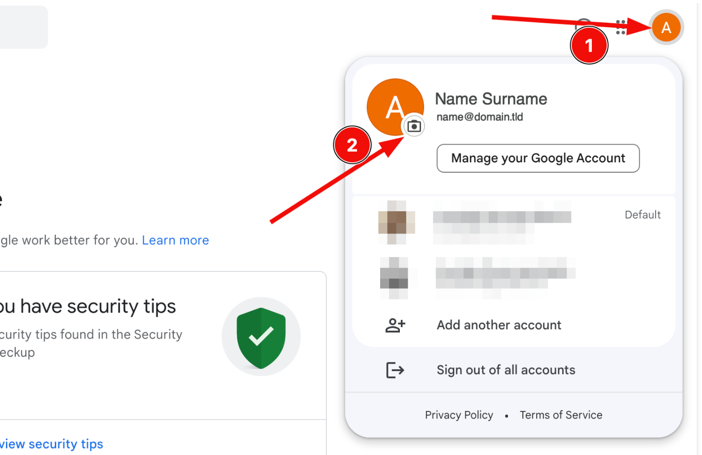 Profilio nuotraukos keitimas Google paskyros nustatymuose