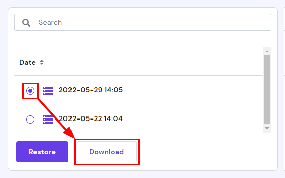 Downloading the preferred backup of a website's database