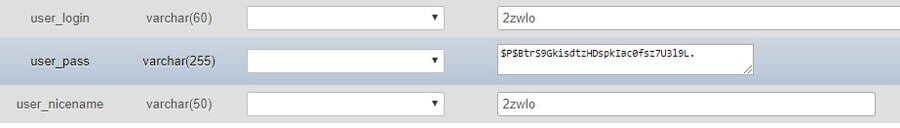 El campo de user_pass.