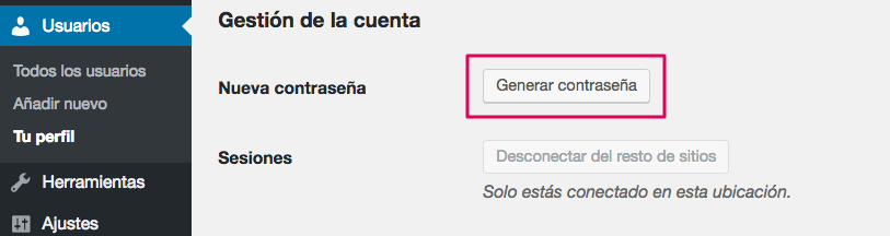 Generando una nueva contraseña.