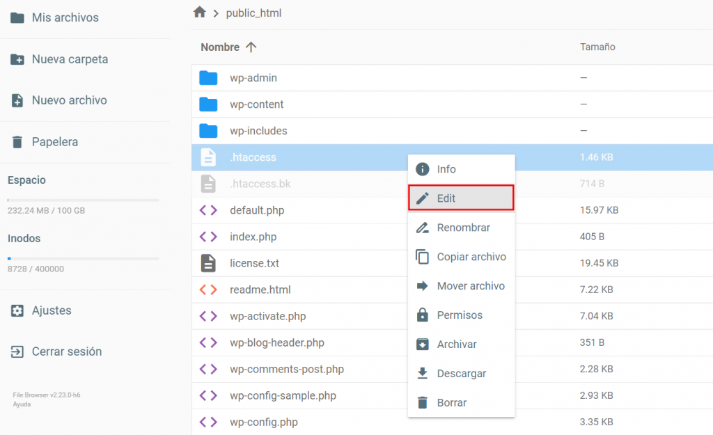 Localizar archivo htaccess en hPanel