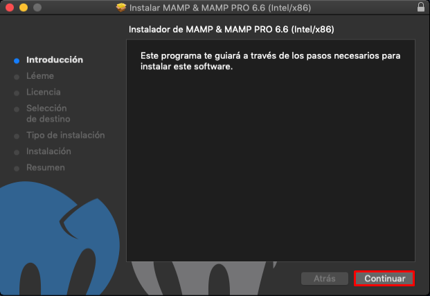 Asistente de instalaci&oacute;n de MAMP