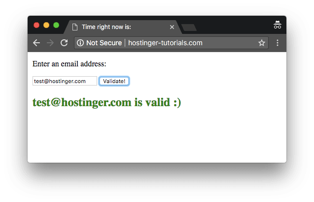 Ejemplo de cómo insertar javascript en html y validación de email exitosa
