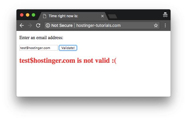 Ejemplo de cómo insertar javascript en html y validación de email errada